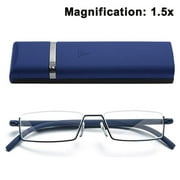 Half Frame Reading Glasses for Men and Women Lightweight Computer Readers with Portable Case,precious blue