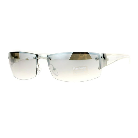Half Rim Rimless Style Rectangle Sunglasses Classic Fashion UV400 Silver, Clear