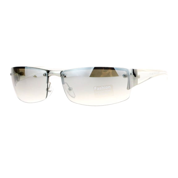Half Rim Rimless Style Rectangle Sunglasses Classic Fashion UV400 Silver, Clear