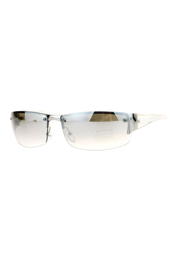 Half Rim Rimless Style Rectangle Sunglasses Classic Fashion UV400 Silver, Clear