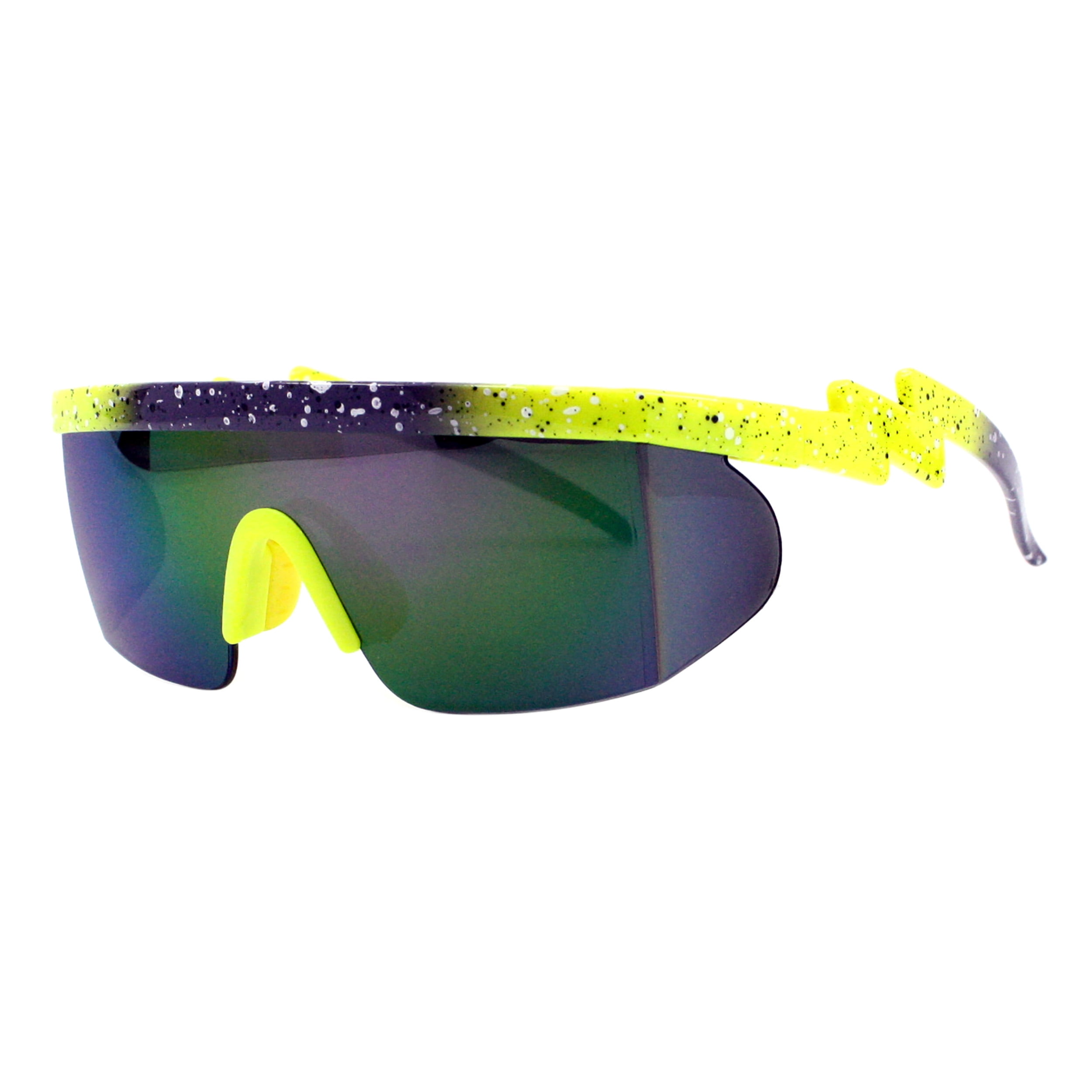 Shield Yellow Rim Half Rim Shield Sports Sunglasses Mirror Lens Yellow Purple Paint ...