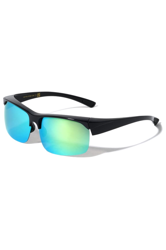 Half Rim Sport Polarized Fit Over Sunglasses Wear Over Prescription Eyeglasses 100% UV Protection Men Women Mirror