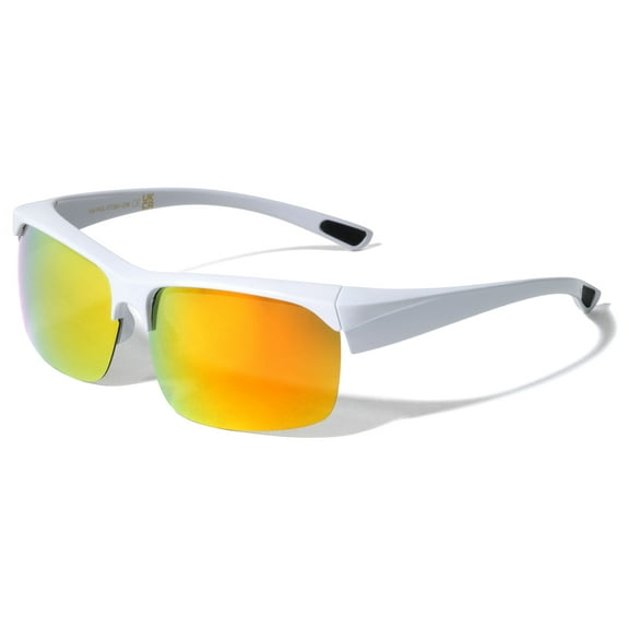 Half Rim Sport Polarized Fit Over Sunglasses Wear Over Prescription Eyeglasses 100% UV Protection Men Women Mirror