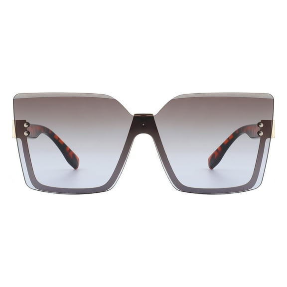 Half Rim Square Sunglasses Women's Oversized Fashion UV 400 Tortoise, Grey Blue