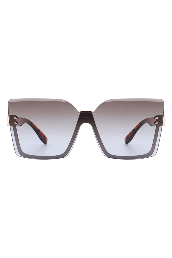 Half Rim Square Sunglasses Women's Oversized Fashion UV 400 Tortoise, Grey Blue