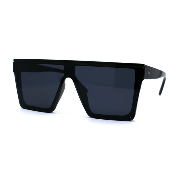 Half Rim Style Flat Top Squared Rectangular Retro Fashion Sunglasses All Black