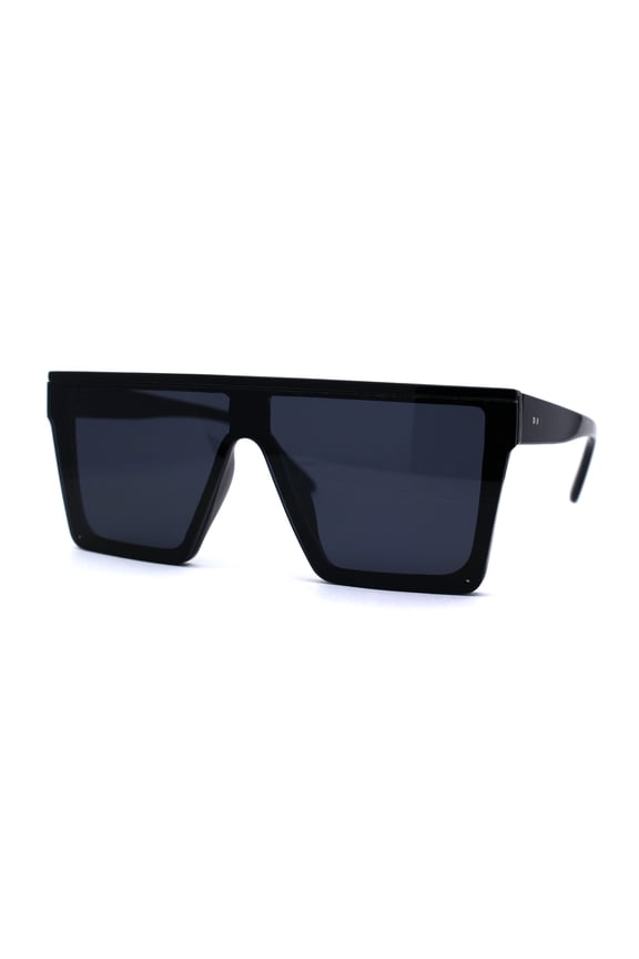 Half Rim Style Flat Top Squared Rectangular Retro Fashion Sunglasses All Black
