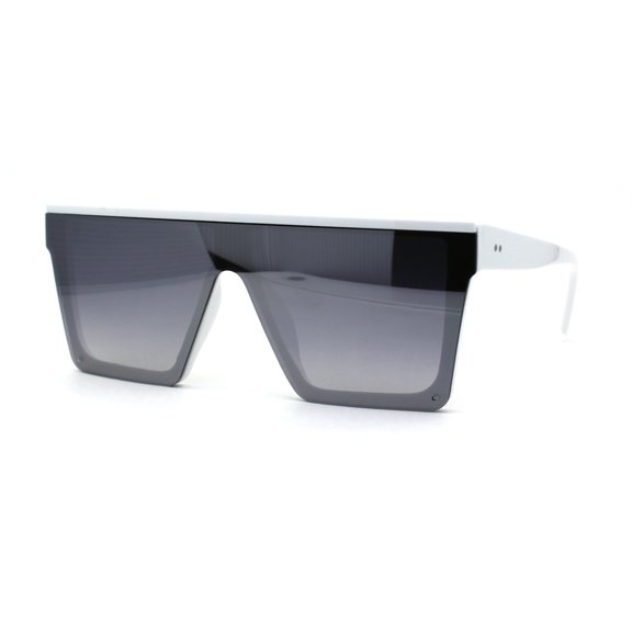 Half Rim Style Flat Top Squared Rectangular Retro Fashion Sunglasses White Silver Mirror