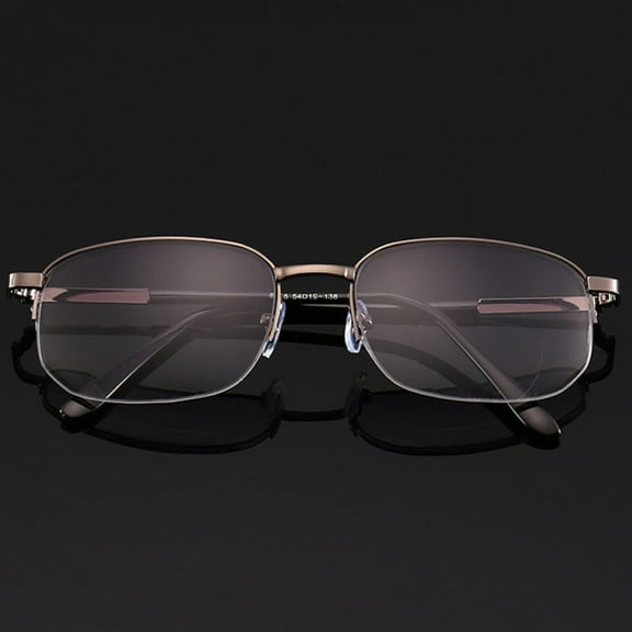 Half Rimless BIFOCAL Reading Glasses 3.00, Metal Gradient Gray Sunglasses Rectangle Readers +3.00 for Men