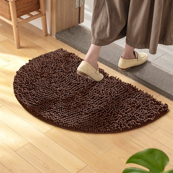 Half Round Bath Mat Beige Bathroom Rugs Semicircle Chenille Bath Rugs Water Absorbent Floor Mats for Washable Bathroom Shower Mat Area Rugs (14" x 20"),F