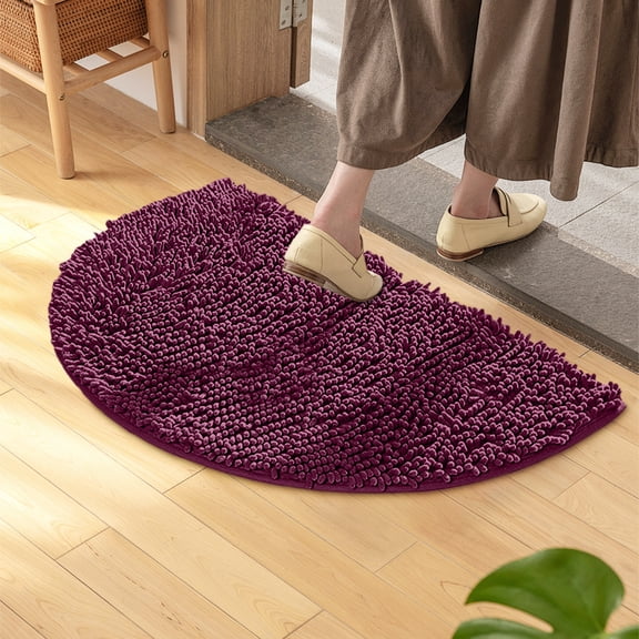 Half Round Bath Mat Beige Bathroom Rugs Semicircle Chenille Bath Rugs Water Absorbent Floor Mats for Washable Bathroom Shower Mat Area Rugs (14" x 20"),G