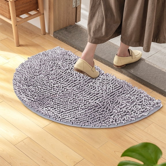 Half Round Bath Mat Beige Bathroom Rugs Semicircle Chenille Bath Rugs Water Absorbent Floor Mats for Washable Bathroom Shower Mat Area Rugs (14" x 20"),L