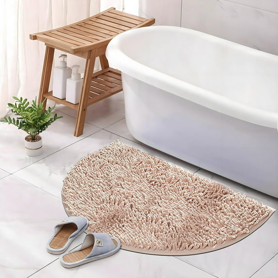 Half Round Chenille Bathroom Rug Mat 20x31 in, Soft Absorbent Non-Slip Rubber Backing, Washable Doorway Shower Toilet Floor Mat