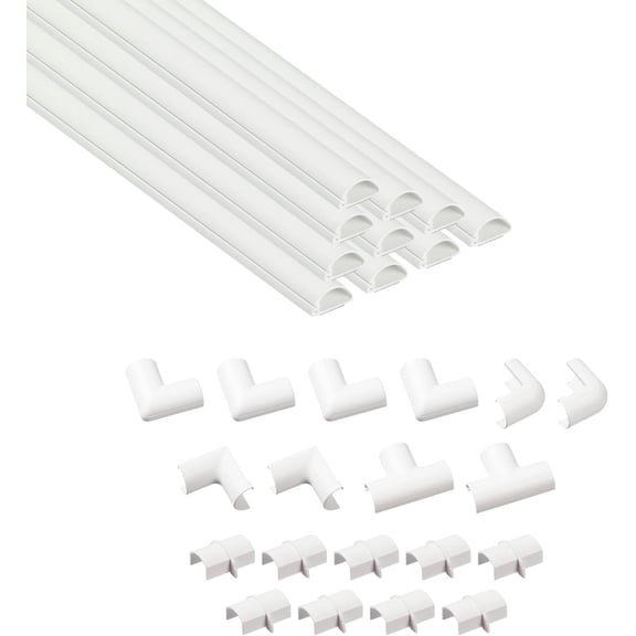 Half Round Cord Hider, Patented Cable Cover, Hide TV Wall Mount Wires, Raceway for Cords, Decorative Wire Covers, Paintable, Adhesive Cable Concealer, 10x 0.78in W x 0.39in H x 15.7in L, White