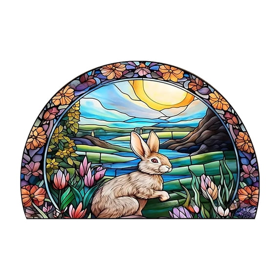 Half Round Door Flower Bunny Flower Egg Mat Half Moon Rug Washable Durable Semi Circle Carpet Floor mats for Indoor Outdoor Bathroom Kitchen Patio Hearth Rug Laundry Room Home Decoration
