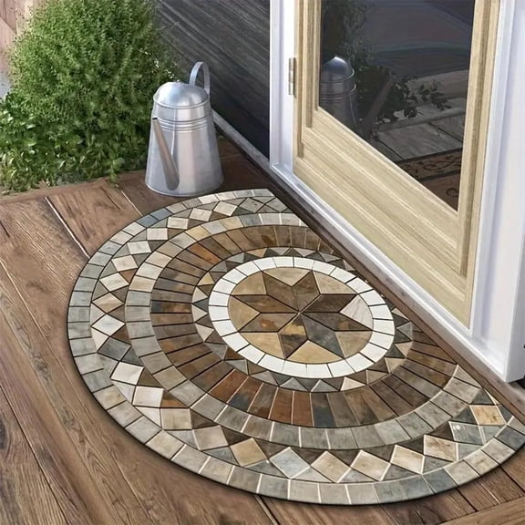 Half Round Door Mat, 15.74 x 23.62 inch Non-Slip Welcome Entrance Mat, Boho Welcome Doormat Low Profile Floor Mat for Kitchen Fireplace Entryway Garag