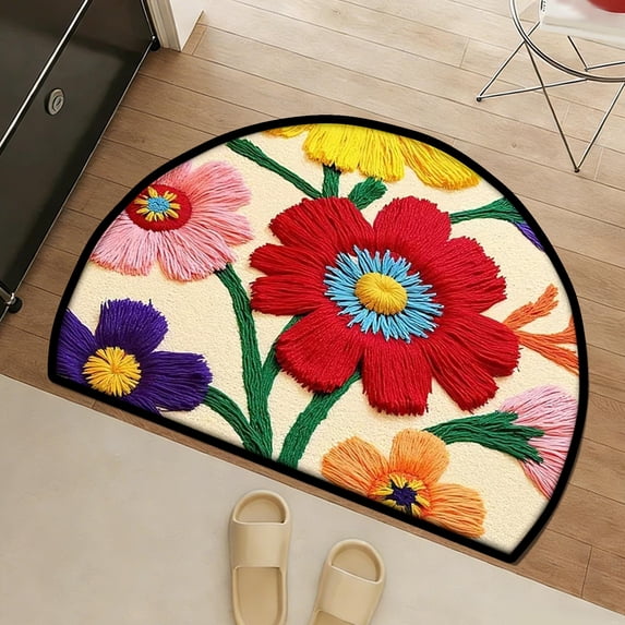 Half Round Door Mat 16x 24 Inch, Non Slip Washable Semicircle Entryway Rug, Welcome Floral Floor Mat for Front Door Kitchen Bathroom Patio