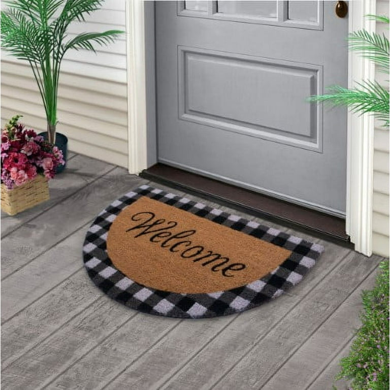 Half Round Door Mat, 28x18 Farmhouse Check Welcome Mat, Half Round  Durable Coir Doormat, Cute Welcome Mats for Front Door, Outside Porch or