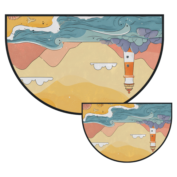 Half Round Door Mat, Coastal Lighthouse Welcome Mat, Non-Slip Quick-Dry Entrance Rug, 24x36 Inches, Washable Doormat For Beach House, Patio, Nautical Themed Decor