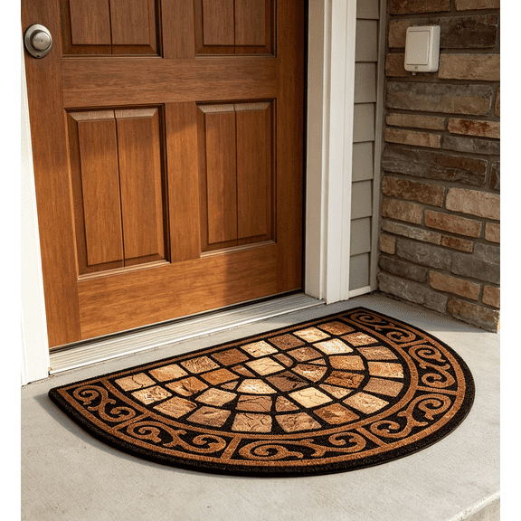 Half Round Door Mat, Front Door Mat, Semi Circle Non-Slip Outdoor Door Mats, Half Circle Rug for Outside Entry, Heavy Duty Rubber Doormat, Low-Profile Welcome Entrance Way Rug