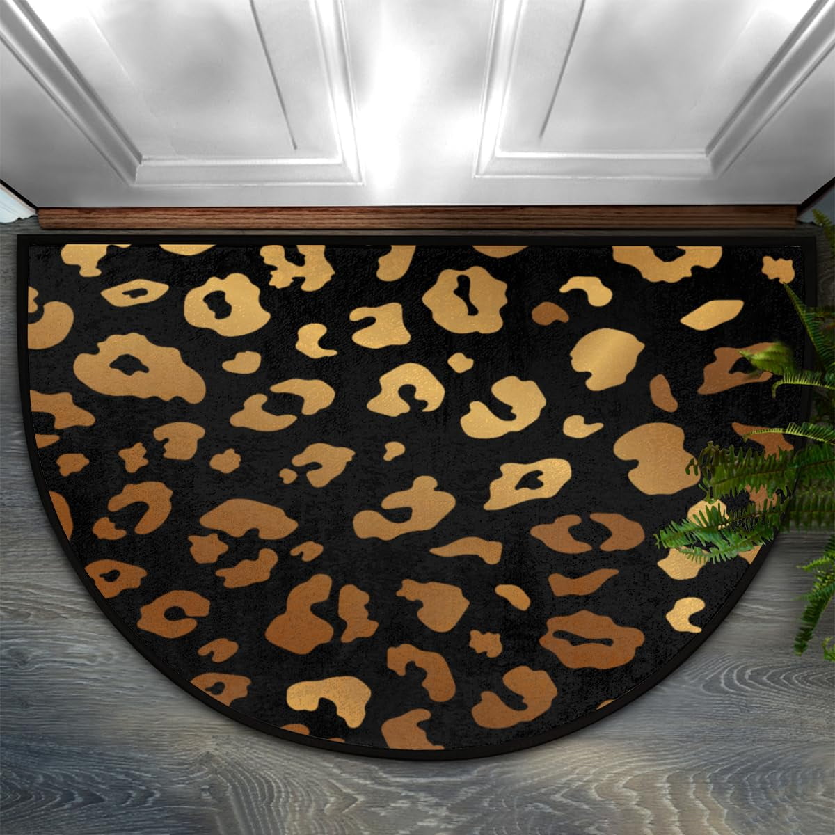 Half Round Door Mat,Golden Leopard Print Non-Slip Welcome Entrance Way ...