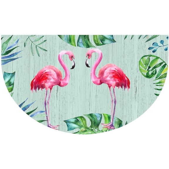 Half Round Door Mat Indoor Flamingo Entrance Rugs with Tropical Leaves Half Circle Rug Outdoor Half Moon Rug Entryway Rug Half Round Rug Front Door Mats Rubber Welcome Doormat (Flamingos)