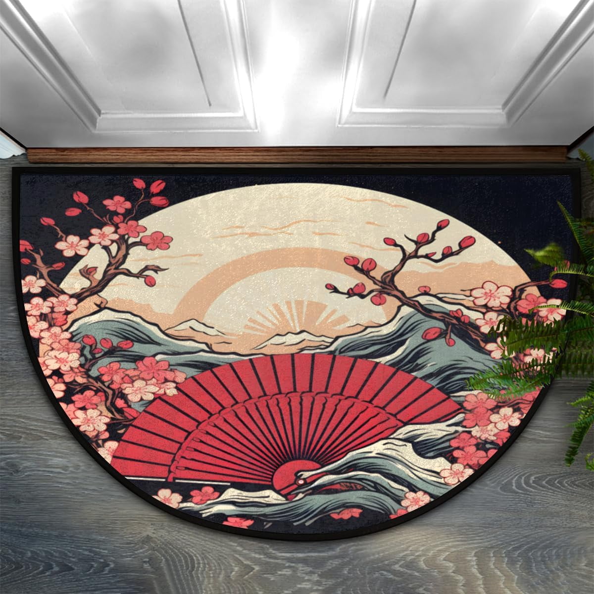 Half Round Door Mat, Japanese Painted Non-Slip Half Circle Area Rug om ...