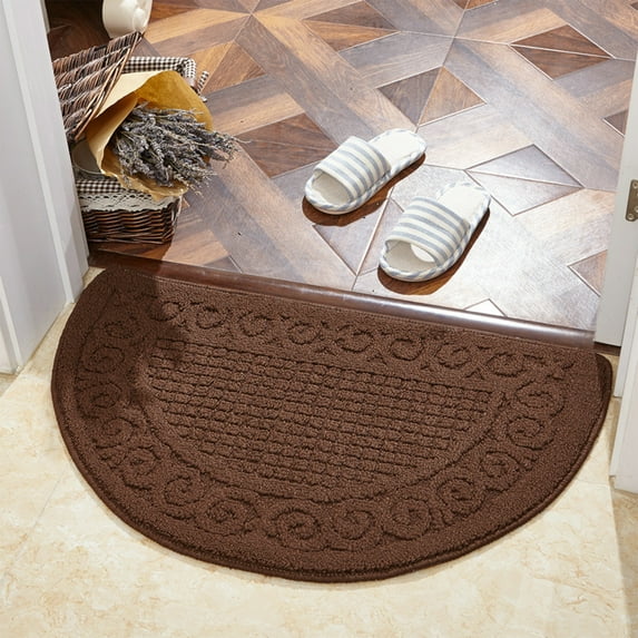 Half Round Door Mat - Low Pile Front Door Mat Outside Entrance - Muddy Dirt Trapping Welcome Matt Outdoor - Solid Color Backing Anti Slip Indoor Doormat Entrance