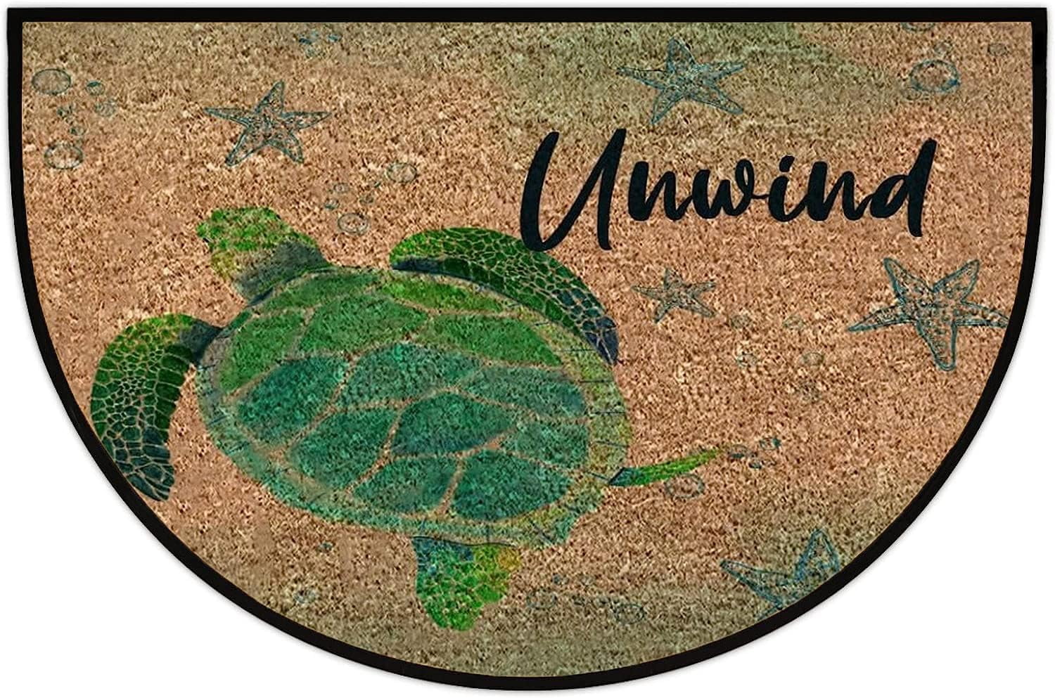 Half Round Door Mat Nautical Beach Ocean Theme Underwater Sea Turtle