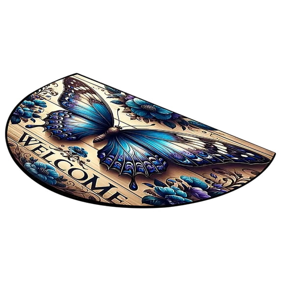 Half Round Door Mat, Non-Slip Entrance Welcome Mat For Indoor, Elephant/Dragonfly/Butterfly Pattern, Heavy Duty Doormat For Kitchen Living Room,31.5X19.7In (D)