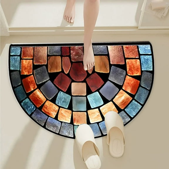Half Round Door Mat, Non-Slip Entryway Doormat, Simulation Visual Entrance Door Mat, Low Pile Front Door Mat Outside Entrance, Muddy Dirt Trapping Welcome Matt Outdoor for Home, Garage, Patio