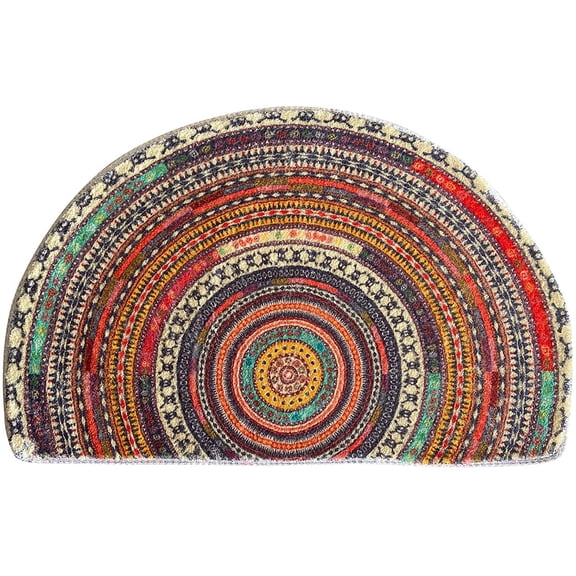 Half Round Door Mat,Semi Circle Bathroom Floor Rug,Mandala Boho Bohemian Non-Slip Welcome Entrance Way Absorbent Bath Mat,Microfiber Tufted Indoor Rug for Kitchen Living Room