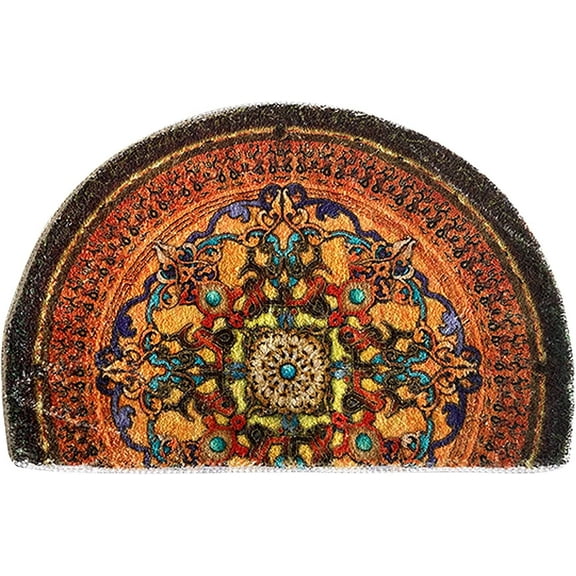 Half Round Door Mat,Semi Circle Bathroom Floor Rug,Mandala Boho Bohemian Rug,Non-Slip Welcome Entrance Way Rug,Absorbent Bath Mat, Indoor Rug for Kitchen Living Room 1624in.