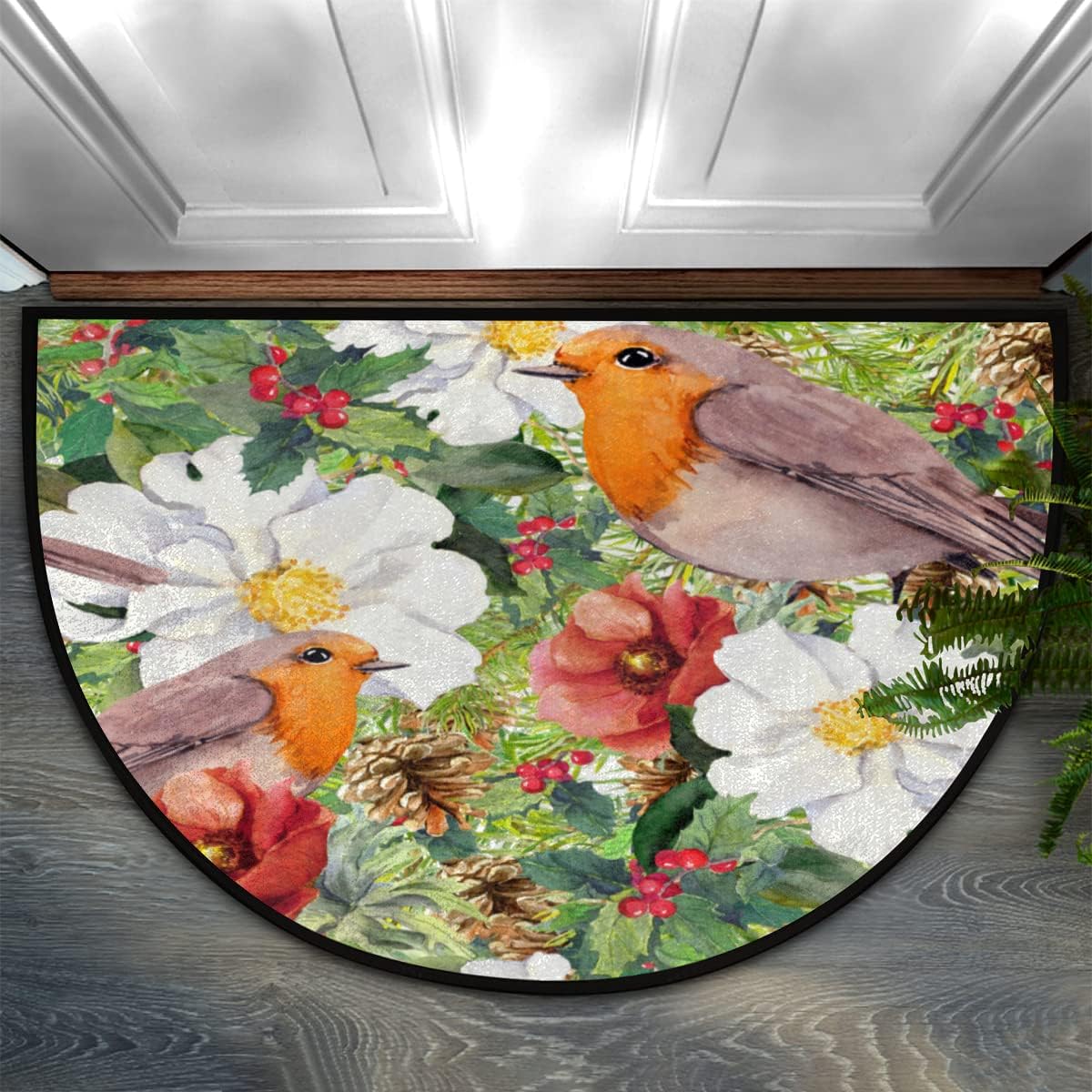 Half Round Door Mat door Entrance Tree Branch Bird Flower Home Decor