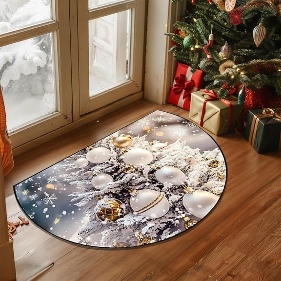 Half Round Doormat Deer/Santa/Snowman Christmas Semi Circle Rug Non Slip Indoor Outdoor Entrance Washable Front Floor Mat for Kitchen Bathroom Patio Fireplace Holiday Decor