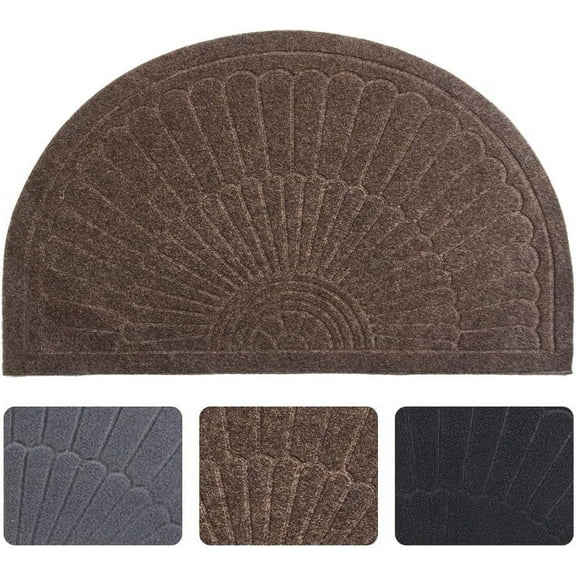 Half Round Doormat, Gray, Outdoor Indoor Rug - 30x18 inches, Non Slip, High Traffic, Absorbent, Modern Design