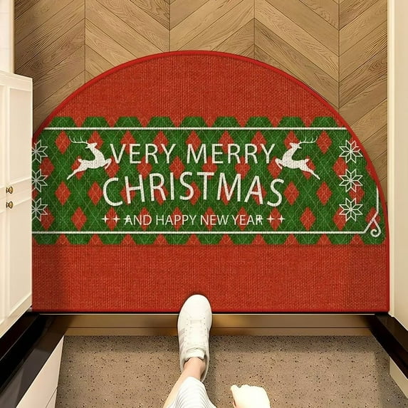 Half Round Doormat Indoor Welcome Mat Half Round Rugs Non-Slip Kitchen Mat for Home Living Room Laundry Room Study Bedroom Winter Christmas Tree Rugs