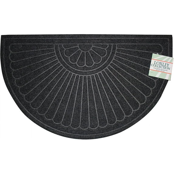 Half Round Doormat Non Slip Durable Welcome Mat Outdoor/Indoor Rubber Back Rug Loxley Collection 18"x30" - Black
