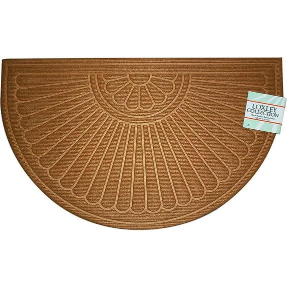 Half Round Doormat Non Slip Durable Welcome Mat Outdoor/Indoor Rubber Back Rug Loxley Collection 18"x30" - Tan