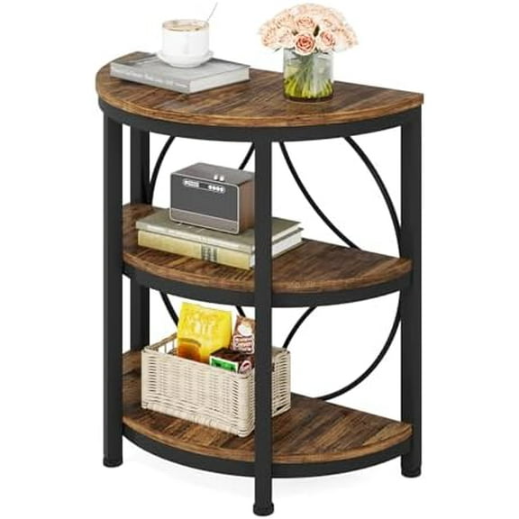 Half Round End Table, 3-Tier Narrow Side Table with Metal Frame, Half Circle Table, Half Moon Small Coffee Accent Table Bedside Table for Living Room, Bedroom