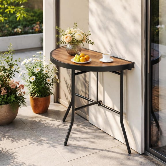 Half-Round Folding Event Table with Metal Frame, Spc Top, Waterproof, Non-Slip Foot Pads