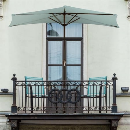 Half Round Patio Umbrella with Easy Crank, Dusty Green - 10 ft.