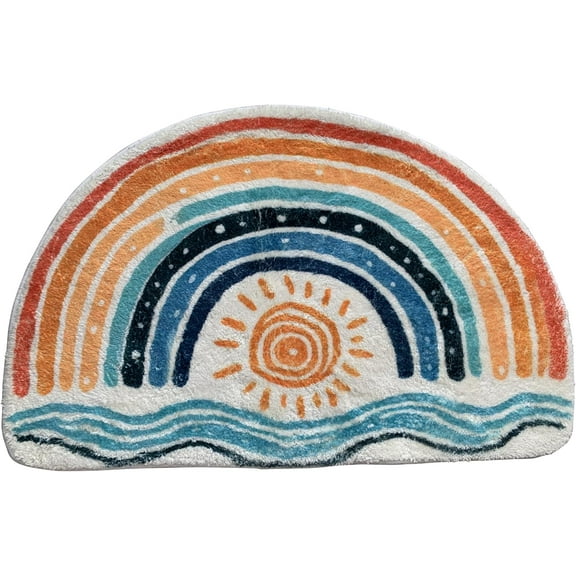 Half Round Rainbow Doormat Outdoor Rug, Colorful Non-Slip Bath Rug, Semicircle Welcome Mat (Small, Sea Sun Rainbow)