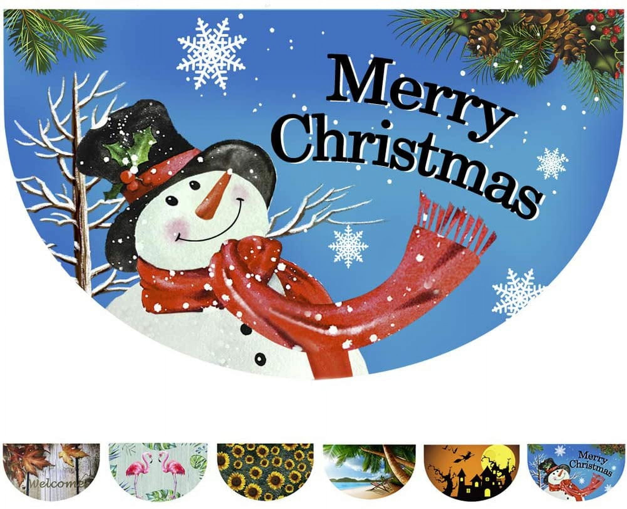 Half Round Rubber Door Mat, Decorative Indoor Outdoor Christmas Doormat Non Slip Front Door Mat, Easy to Clean Low Profile Mat for Entry Patio Garage High Traffic Areas, 17.7" x 29.5" (Xmas Doormat)