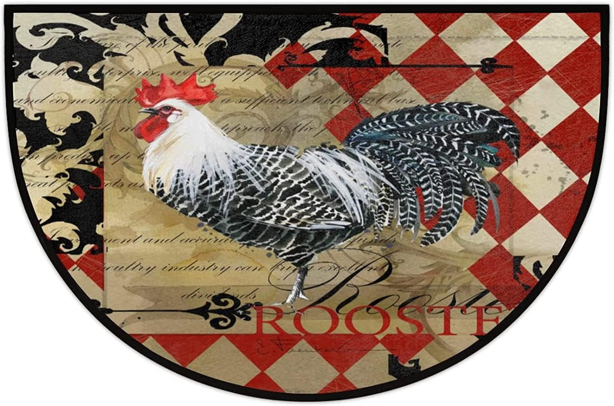 Half Round Rugs Vintage Check Rooster Pattern Semicircular Indoor Door ...