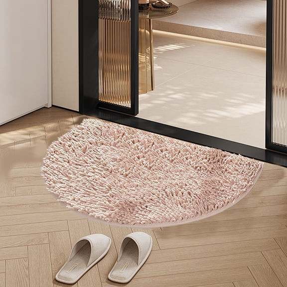 Half Round Shape Bathroom Rugs, Super Soft Thick Plush Bath Mat, Non-Slip, Water Absorbent, Machine-Washable, Microfiber Floor Carpet for Bathtub, Shower-Beige&19.68*13.77inch