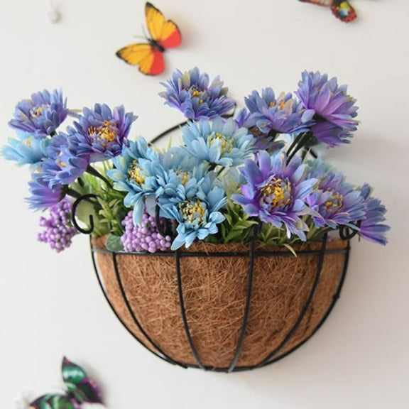 Half Round Wall Mounted Planter Basket with Coco Coir Liner - Rustic Indoor Outdoor Hanging Flower Pot for Garden, Porch, Balcony Decor