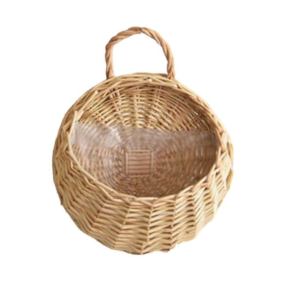 Half Round Wicker Hanging Basket with Handle - Handmade Woven Rattan Wall Planter, Storage & Flower Pot for Indoor Outdoor Garden, Patio, Balcony Decor (1 Count)