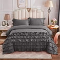 thumbnail image 1 of Half Ruffle Duvet Cover Set 3 Piece, 100% Egyptian Cotton, with Hidden Zipper Closure, 400 Thread Count, Extra Soft and Luxury - Dark Gray Solid, Oversized King Plus Size., 1 of 4