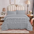 thumbnail image 1 of Half Ruffle Duvet Cover Set 3 Piece, 100% Egyptian Cotton, with Hidden Zipper Closure, 400 Thread Count, Extra Soft and Luxury - Light Grey Solid, Cal King Size., 1 of 4